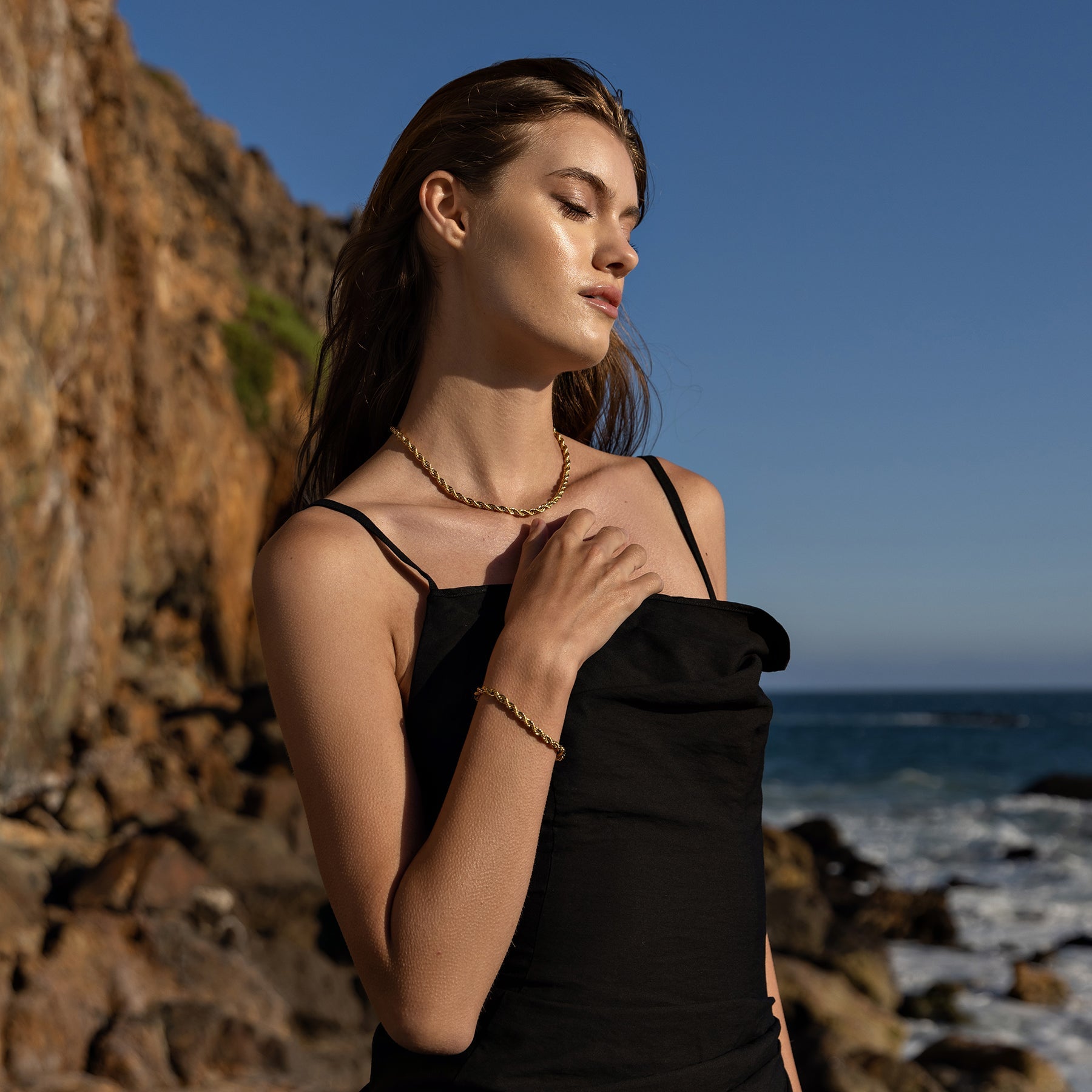 Rope Chain Necklace Gold W - Elegatto