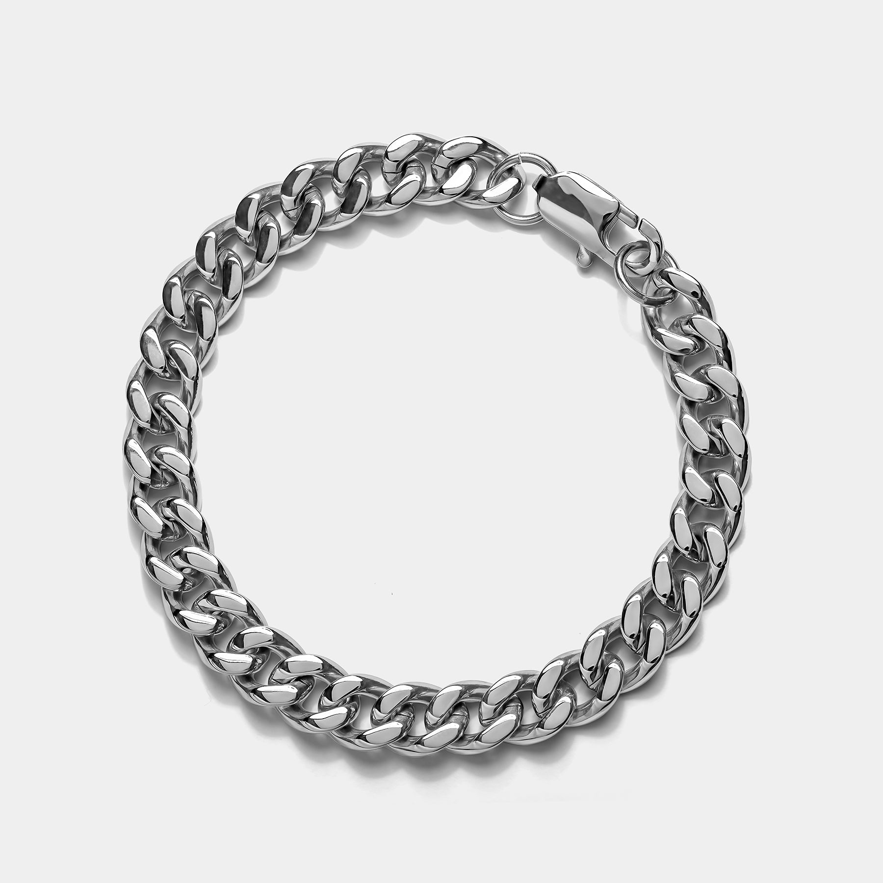 8mm Miami Cuban Link Chain Bracelet – Men's Stainless Steel, Silver Finish, Triple Box Lock